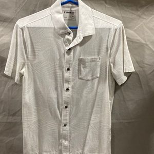 Express white stretch cotton spandex button down with gold and silver